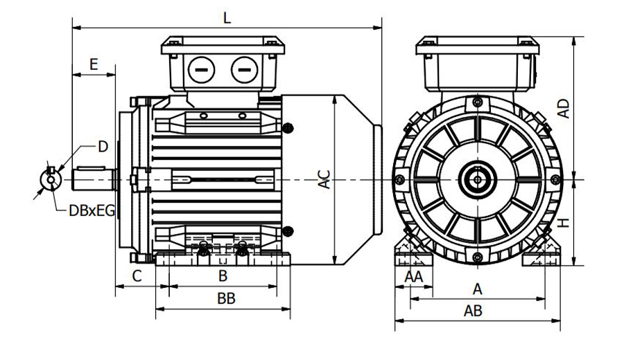 Schéma technique du moteur Siemens 1LE1001-1AC23-Z
