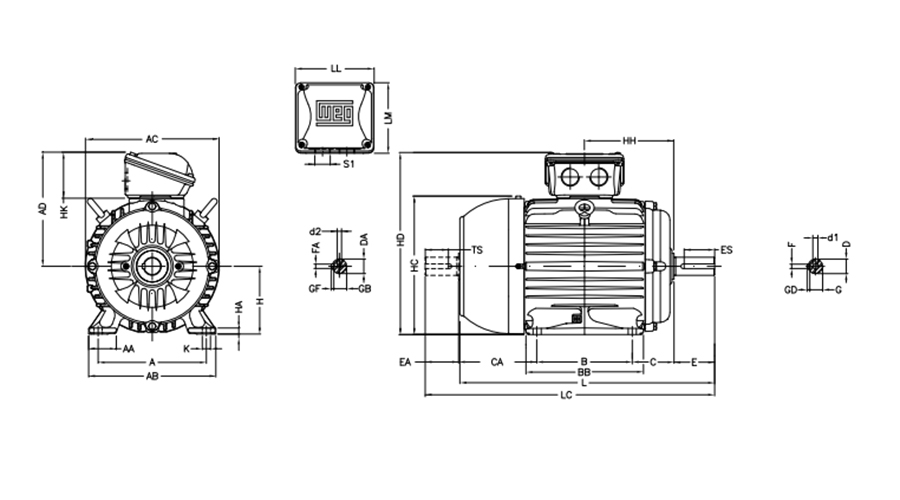 Schéma technique du moteur WEG W22 132S/L