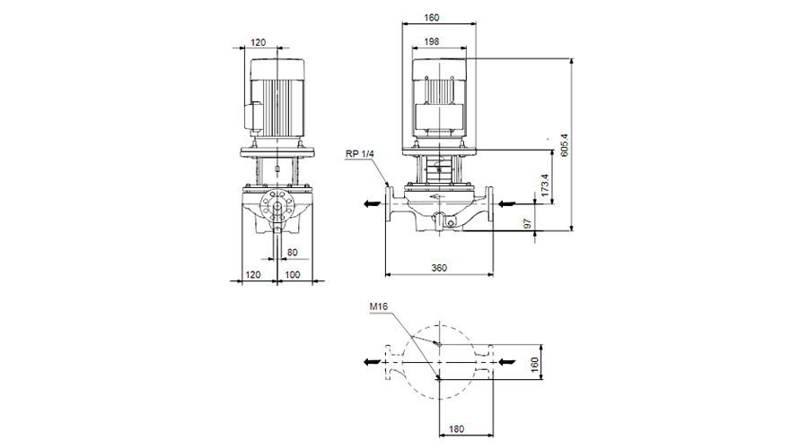 Schéma technique de la pompe Grundfos TP 80-160/2